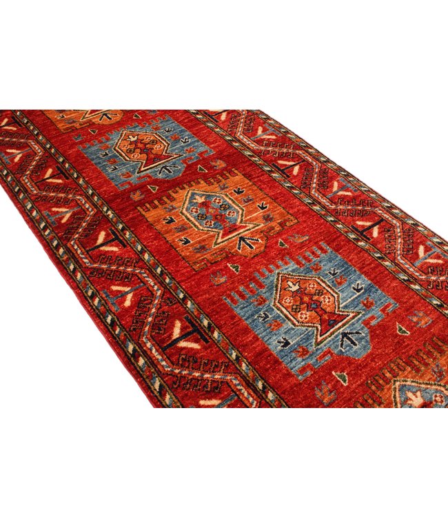 416x90 cm Handgeknoopt Kazak Vloerkleed Wollen Loper Tapijt