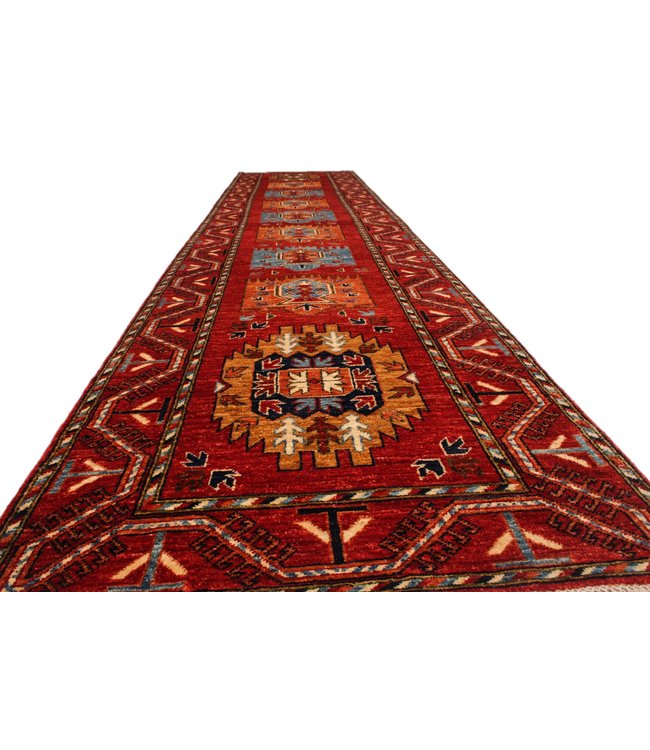 416x90 cm Handgeknoopt Kazak Vloerkleed Wollen Loper Tapijt