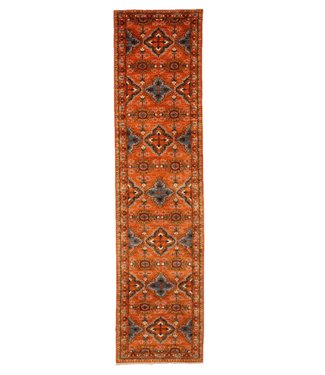 387x93 cm Handgeknoopt Kazak Vloerkleed Wollen Loper Tapijt