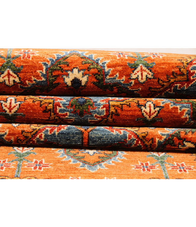 387x93 cm Handgeknoopt Kazak Vloerkleed Wollen Loper Tapijt