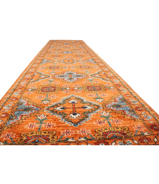 387x93 cm Hand Knotted Kazak Wool  Runner Rug Oriental Carpet