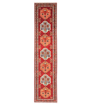 411x93 cm Hand Knotted Kazak Wool  Runner Rug Oriental Carpet