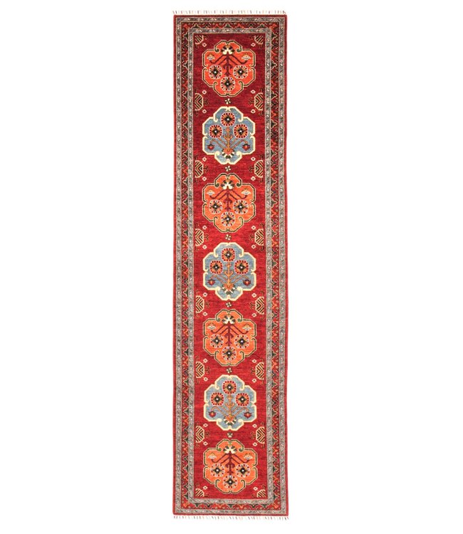 411x93 cm Hand Knotted Kazak Wool  Runner Rug Oriental Carpet