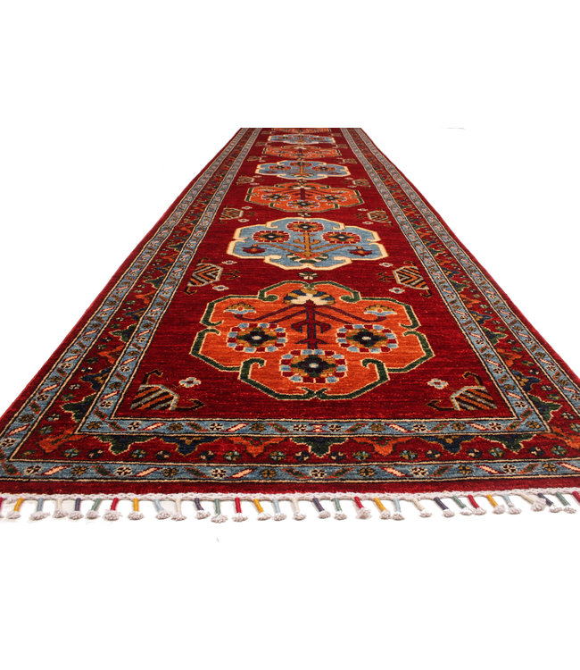 411x93 cm Hand Knotted Kazak Wool  Runner Rug Oriental Carpet