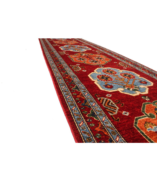 411x93 cm Hand Knotted Kazak Wool  Runner Rug Oriental Carpet
