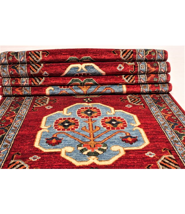 411x93 cm Hand Knotted Kazak Wool  Runner Rug Oriental Carpet