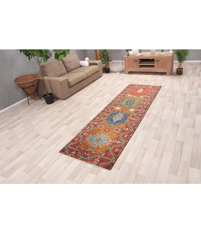 273x81 cm Handgeknoopt Kazak Vloerkleed Wollen Loper Tapijt