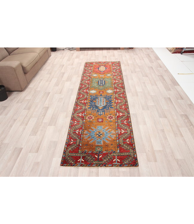 273x81 cm Hand Knotted Kazak Wool  Runner Rug Oriental Carpet