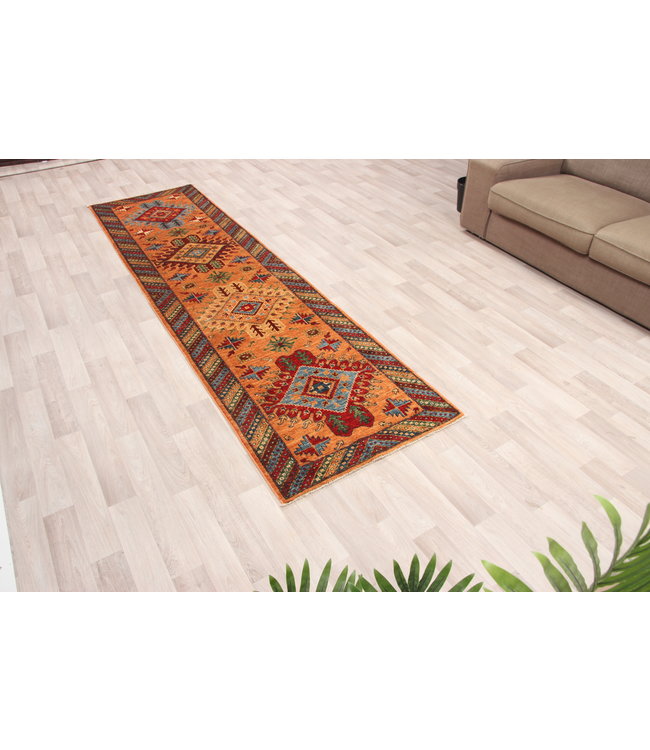297x80 cm Handgeknoopt Kazak Vloerkleed Wollen Loper Tapijt