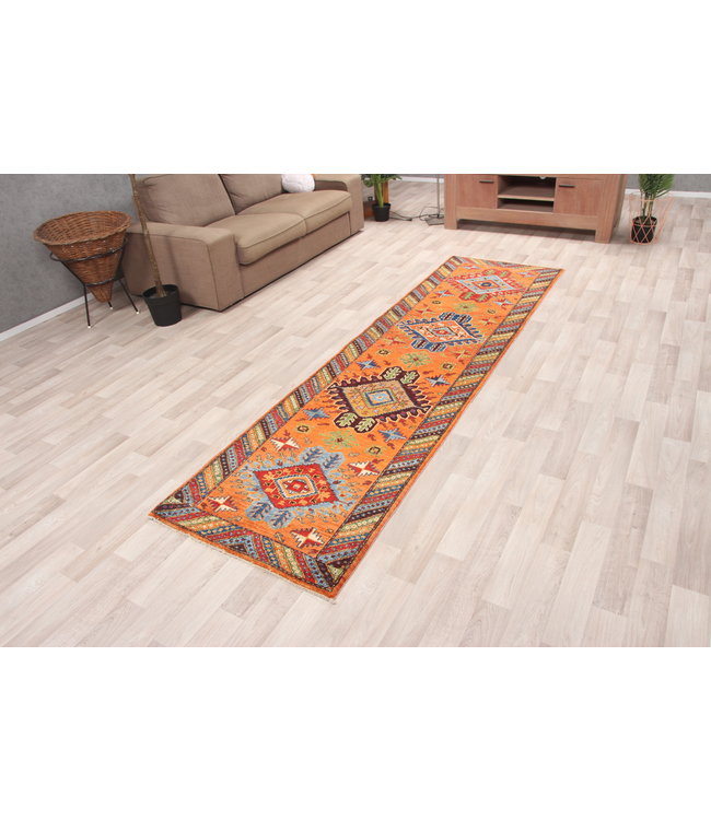 297x80 cm Handgeknoopt Kazak Vloerkleed Wollen Loper Tapijt