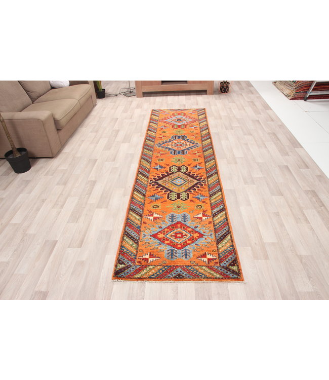 302x83 cm Hand Knotted Kazak Wool  Runner Rug Oriental Carpet