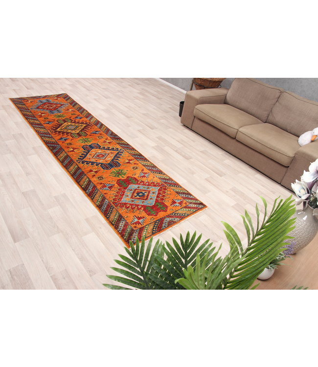 305x82 cm Handgeknoopt Kazak Vloerkleed Wollen Loper Tapijt