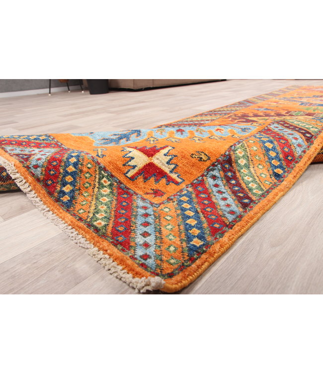 305x82 cm Handgeknoopt Kazak Vloerkleed Wollen Loper Tapijt