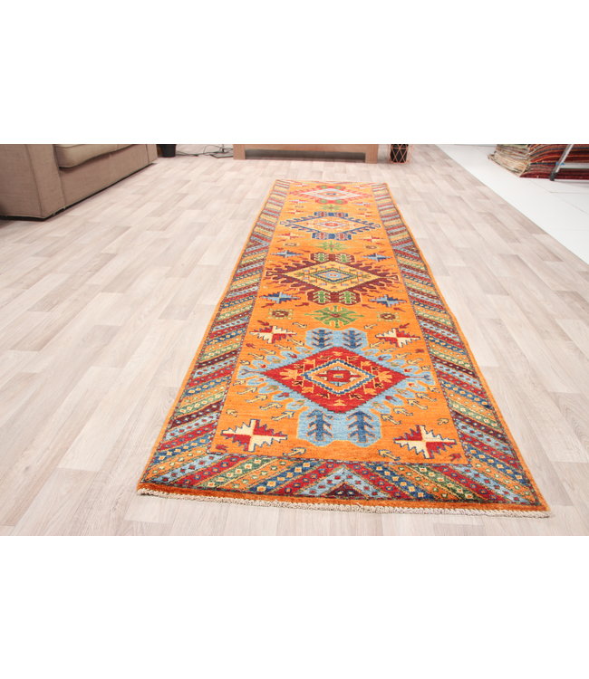 305x82 cm Handgeknoopt Kazak Vloerkleed Wollen Loper Tapijt