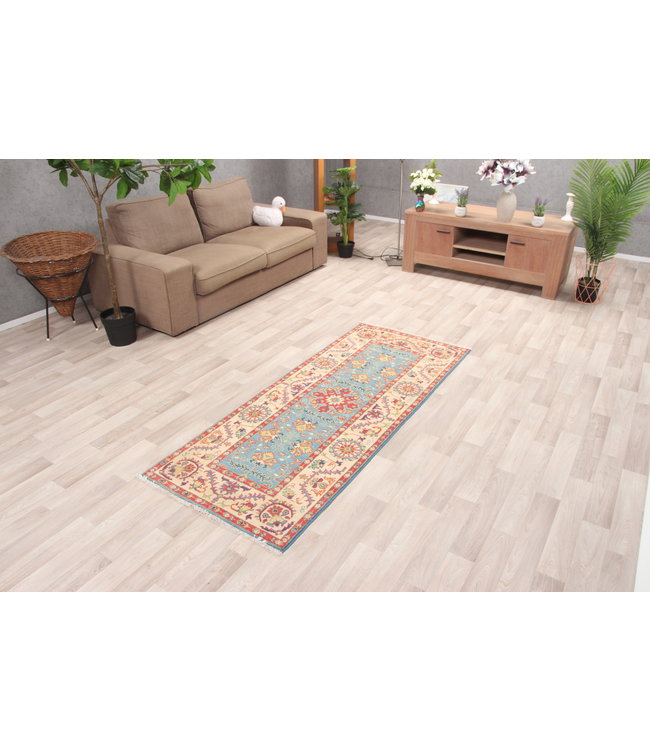 195x80 cm Hand Knotted Kazak Wool  Runner Rug Oriental Carpet