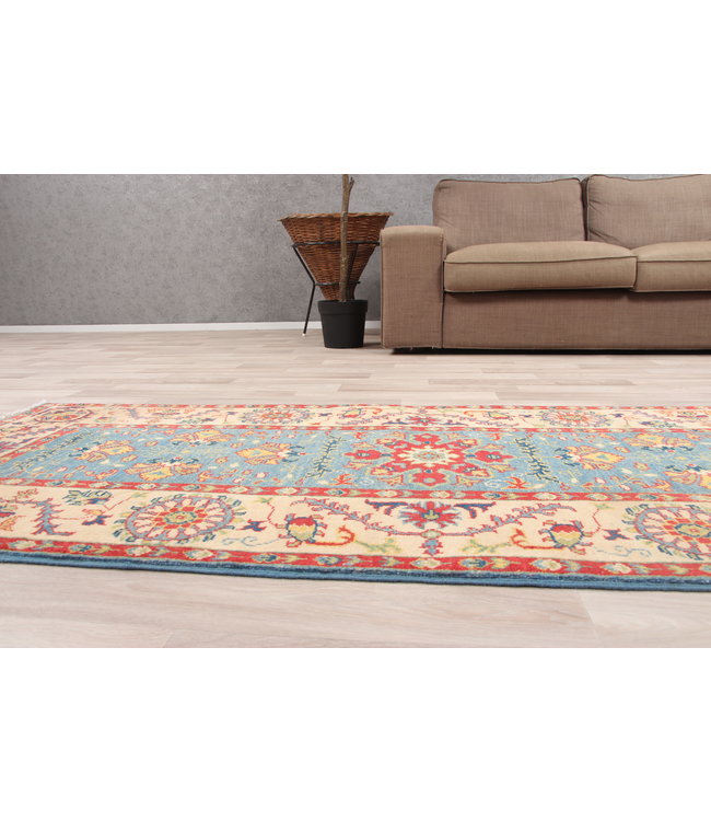 195x80 cm Handgeknoopt Kazak Vloerkleed Wollen Loper Tapijt