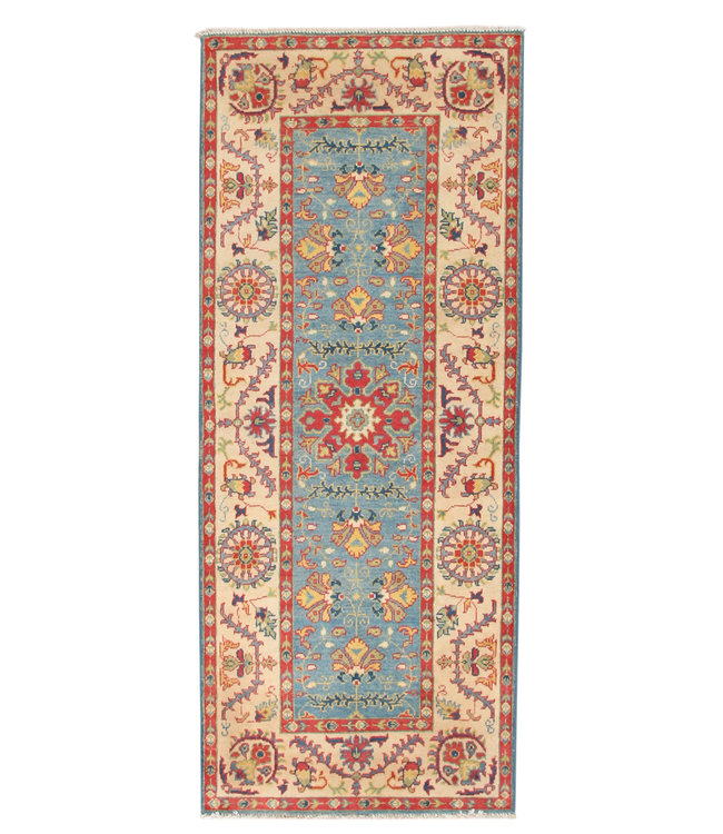 195x80 cm Hand Knotted Kazak Wool  Runner Rug Oriental Carpet