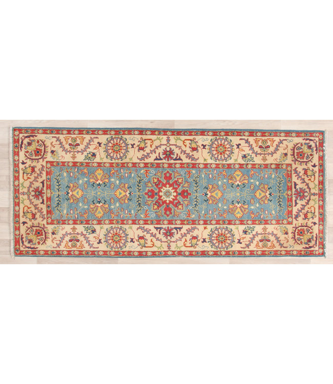 195x80 cm Handgeknoopt Kazak Vloerkleed Wollen Loper Tapijt