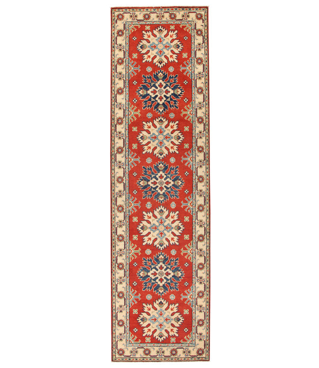 300x83 cm Hand Knotted Kazak Wool Runner Rug Oriental Carpet