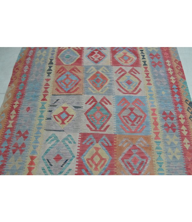 256x146 cm Handgeweven Oosters Kelim Tapijt Wol Vloerkleed