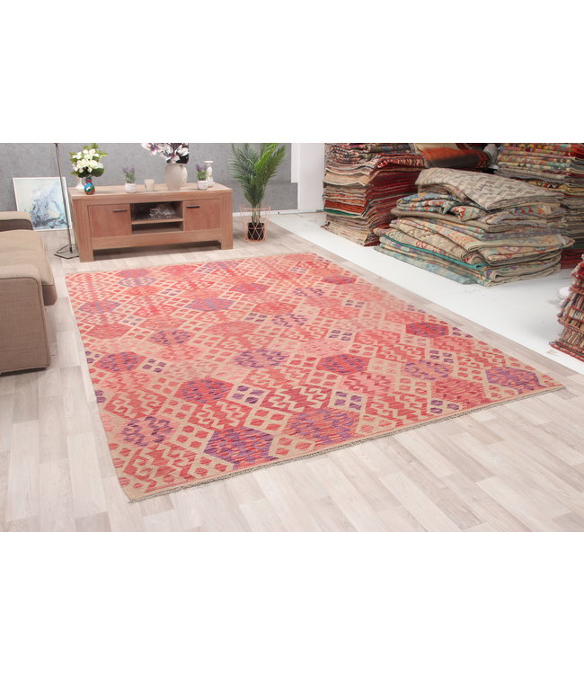 292x207cm Handmade Afghan Kilim Area Rug Wool Carpet