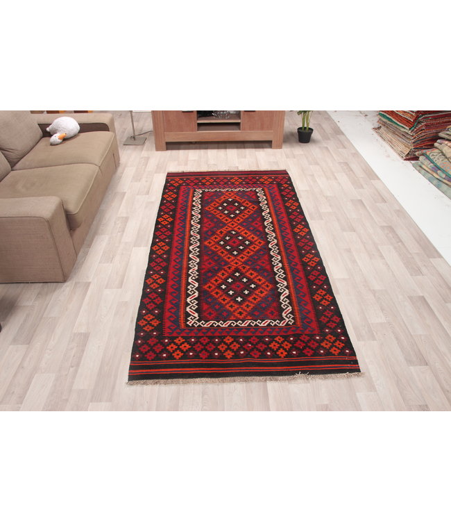 232x114cm Hand Woven Afghan Wool Kilim Area Rug