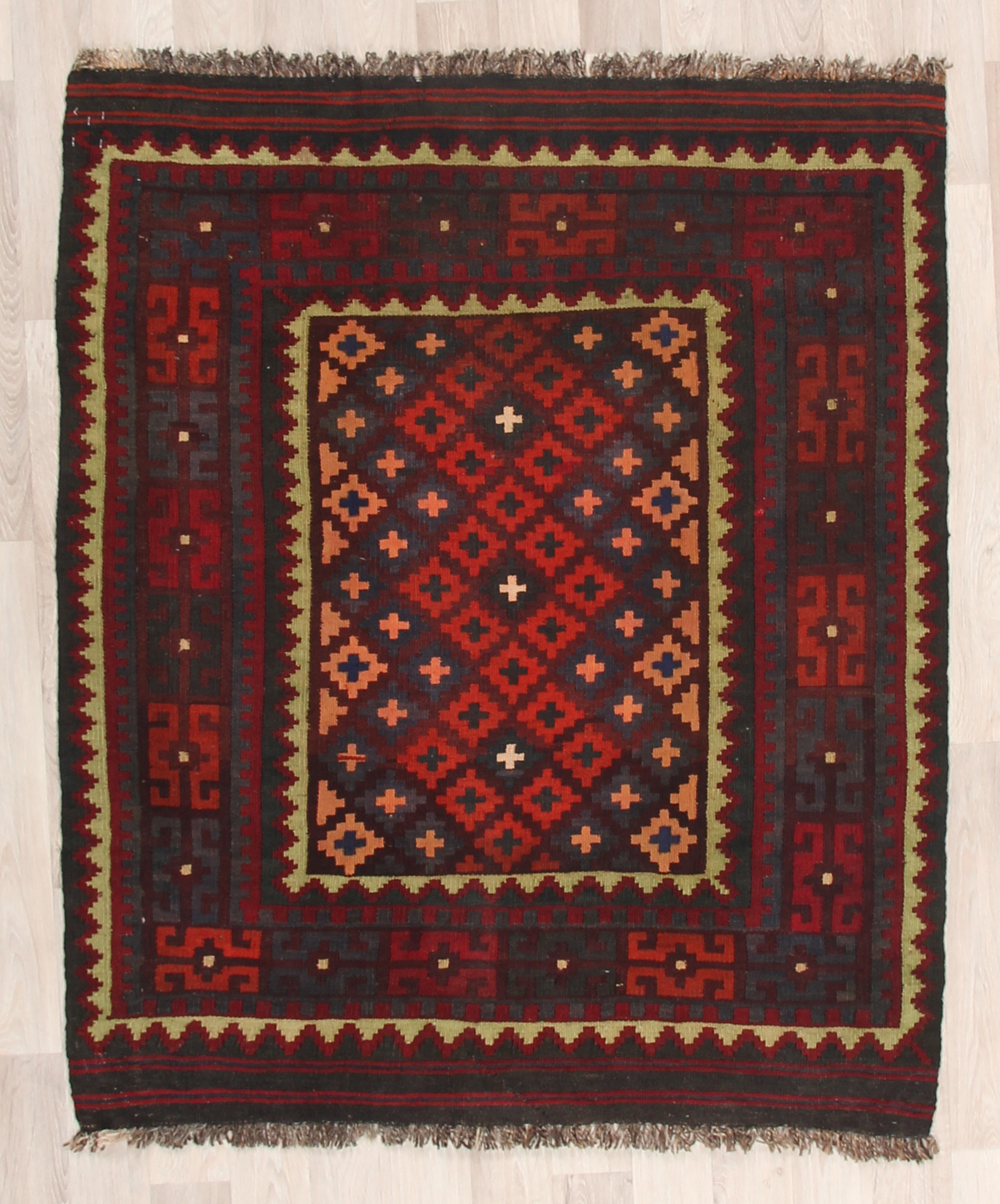 130x110cm Hand Woven Afghan Wool Kilim Area Rug - Kelimshop.com