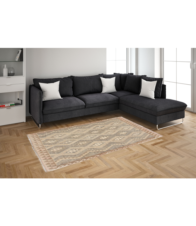 202x151 cm Hand Woven Brown Wool Kilim Area Rug