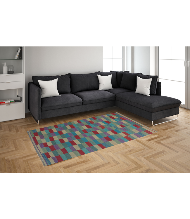 Handgewebte Modern Wolle Kelim Teppich 292x201 cm