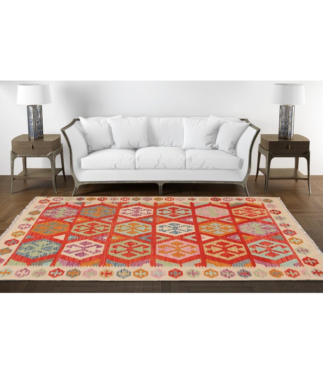 189x150 cm Hand Woven Afghan Wool Kilim Area Rug