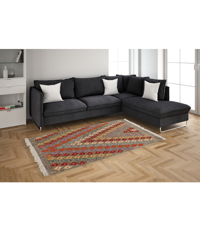 Handmade Multi color Afghan Kilim Area Rug 100x84 cm Traditional 100% Wool