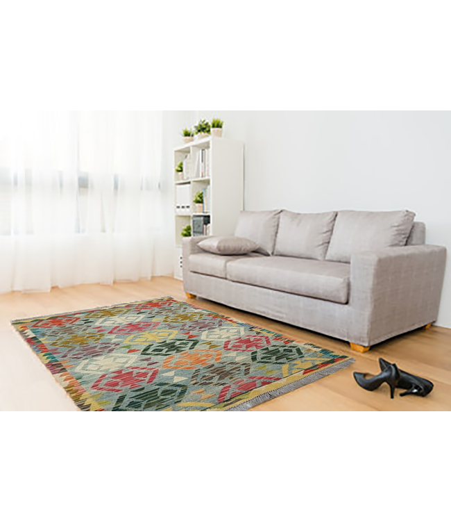 Fantastic Oriental Handwoven Geometric Afghan Kilim Rug 152x96 cm Multi color Rectangle Tribal 100% Wool