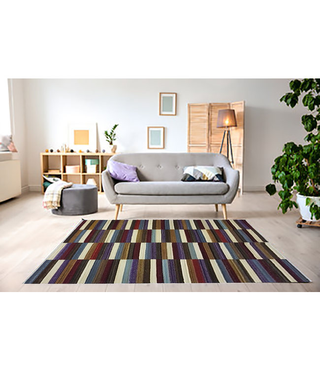 Fantastic Checked Handwoven Geometric Afghan Kilim Rug 267x185 cm Multi color Rectangle Tribal 100% Wool