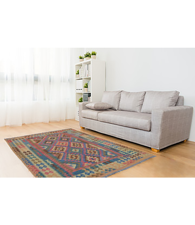 194x147 cm Hand Woven Afghan Wool Kilim Area Rug