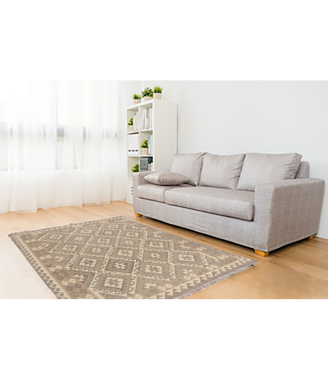 197x150 cm Hand Woven Brown Wool Kilim Area Rug