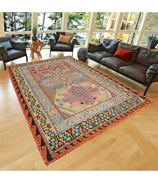 293x203 cm Handgemacht Wolle Kelim Teppich Orientteppich