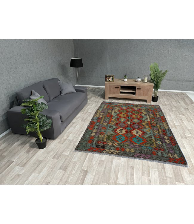 Handgewebte Orientalisch Wolle Kelim Teppich 205x152 cm