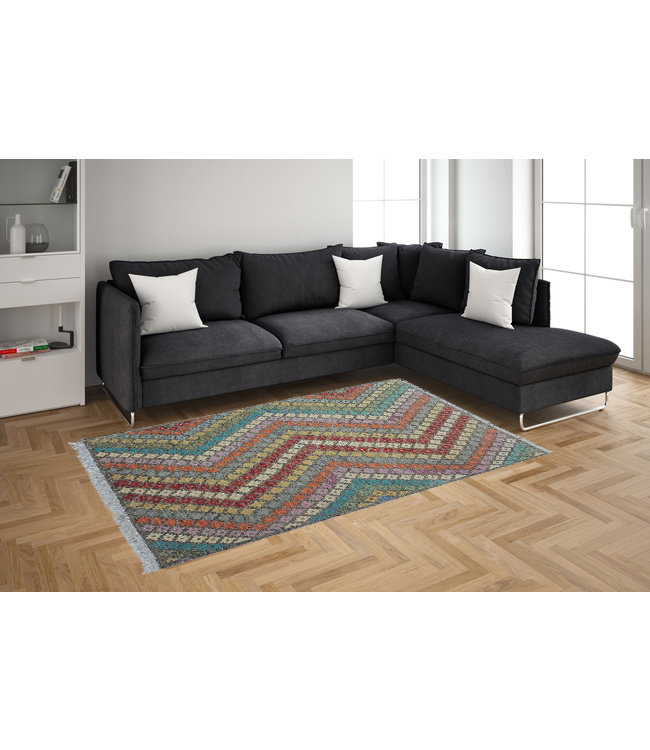 Afghan Kilim Rug Hand Woven Multi-color Kelim 160x132 cm Rug Wool  5'2x4'3 ft
