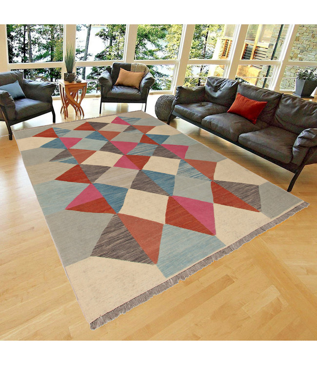 239x181 cm Handgeweven modern Kelim Tapijt Wol