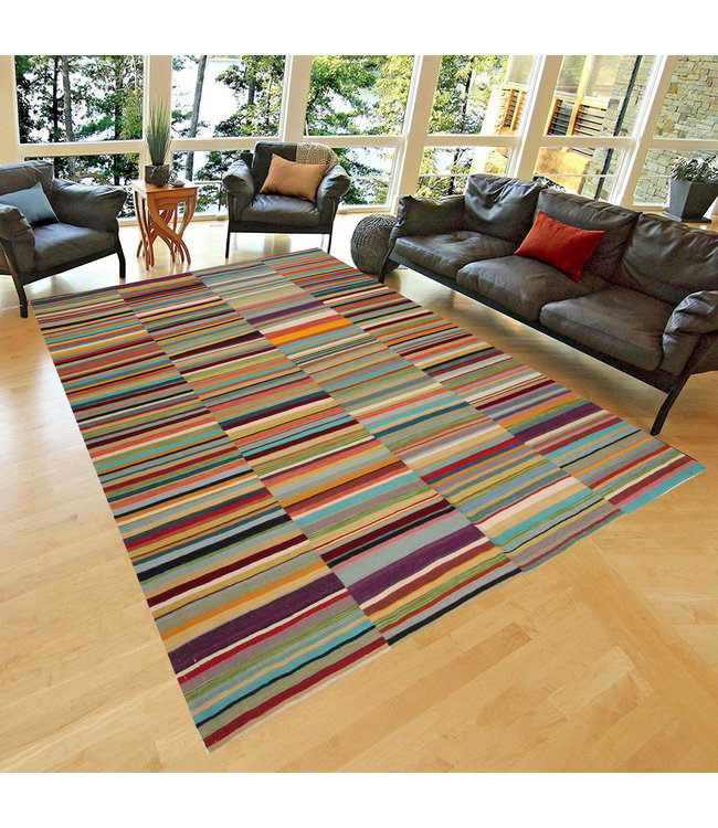 Handgewebte Modern Wolle Kelim Teppich 286x265cm