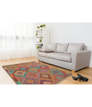 200x152 cm Handmade Afghan Kilim Area Rug Wool Carpet