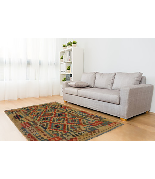 203x149 cm Hand Woven Afghan Wool Kilim Area Rug