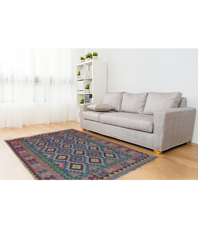 213x145 cm Hand Woven Afghan Wool Kilim Area Rug