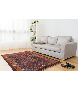 290x180 cm Handmade Afghan Kilim Area Rug Orange Color Wool Carpet