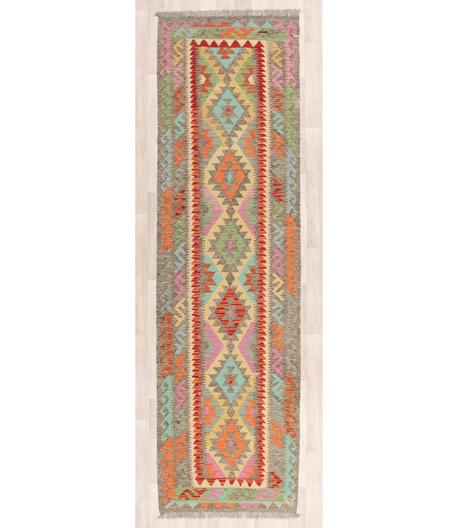 Fantastic Oriental Handwoven Geometric Afghan Kilim Rug 292x81 cm Multi color Rectangle Tribal 100% Wool