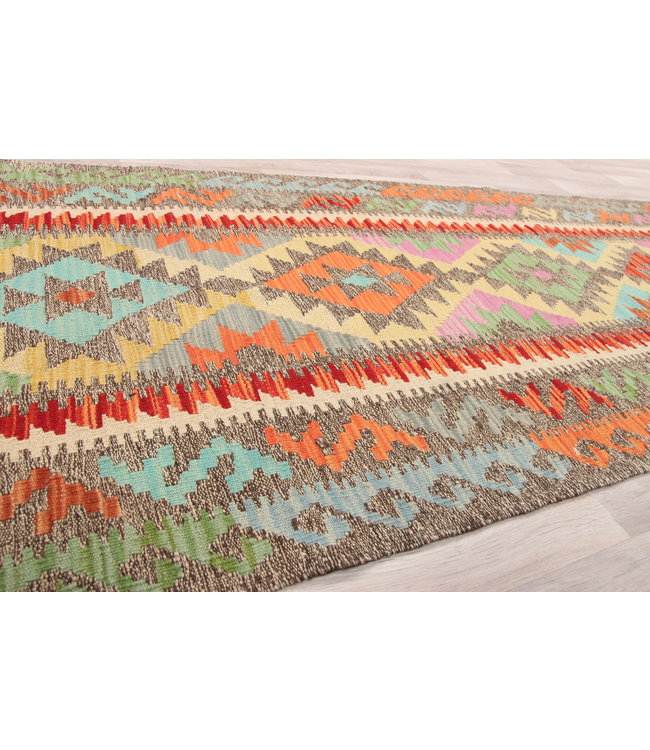 Fantastic Oriental Handwoven Geometric Afghan Kilim Rug 292x81 cm Multi color Rectangle Tribal 100% Wool