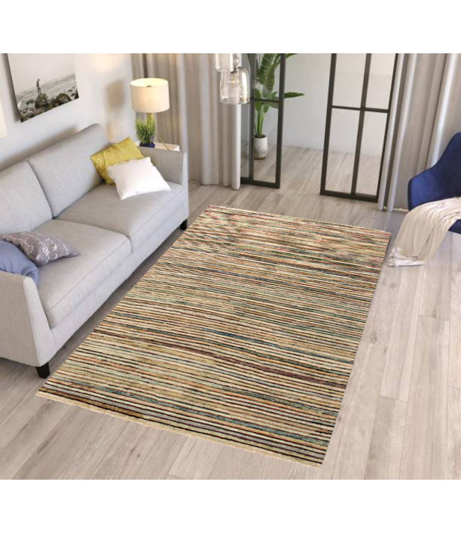 Hand knotted 8'2x6'4 ft Modern Stribe Sheep Wool Rug 252x197 cm Area rug Carpet