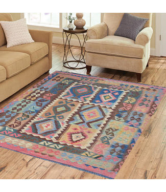 199x160 cm Hand Woven Afghan Wool Kilim Area Rug