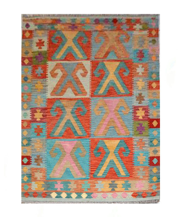 Hand Woven Afghan Wool Kilim Area Rug 205x156 cm