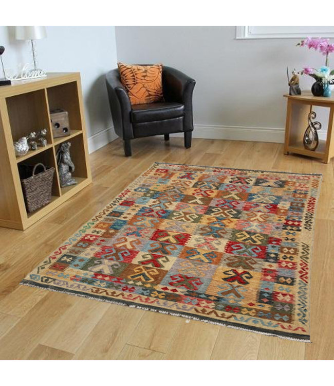 Beautiful Oriental Handwoven Geometric Afghan Kilim Rug 296x187 cm Multi color Rectangle Tribal 100% Wool